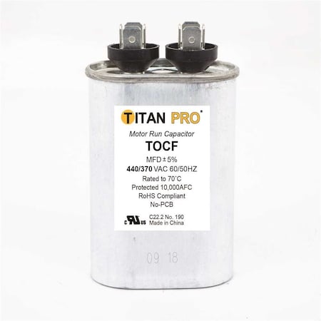 Packard TITAN PRO Run Capacitor 15 MFD 440/370 Volt Oval TOCF15